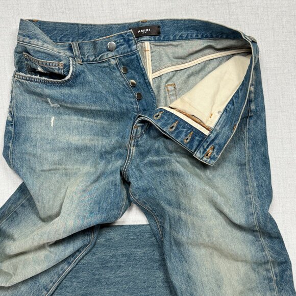 Amiri Distressed Raw Hem Jeans Blue Medium Wash Straight Leg Denim Size 34 - Picture 6 of 15